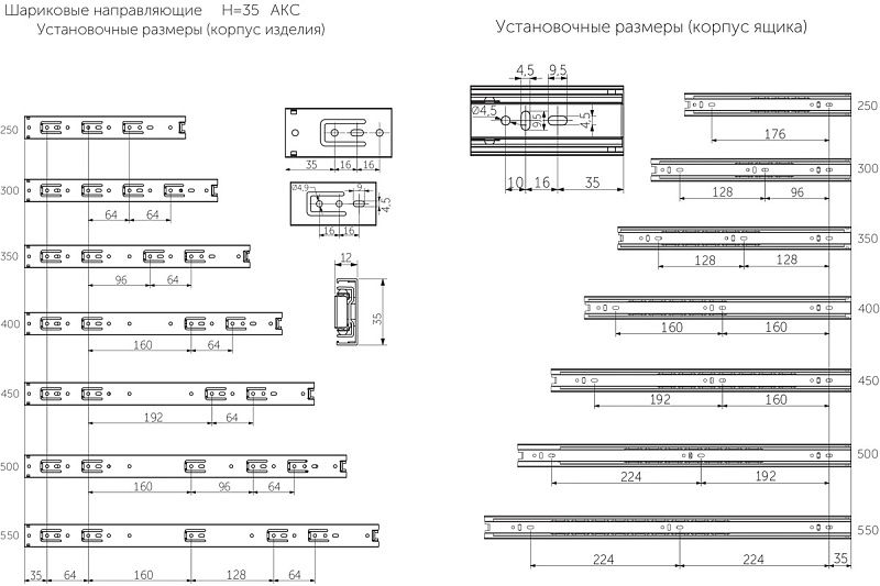 Направляющая шариковая L-300 h=35 AKS LIGHT 44739