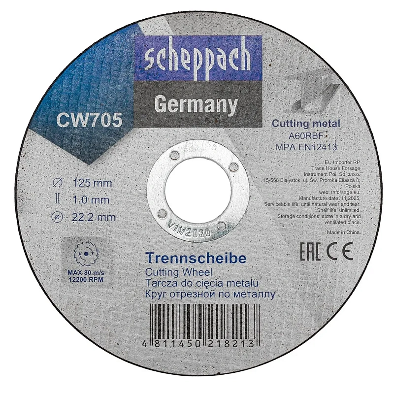 Круг отрезной по металлу 125х1.0.х22,2 мм, 40 шт Scheppach Sch-CW705[40шт к-т]