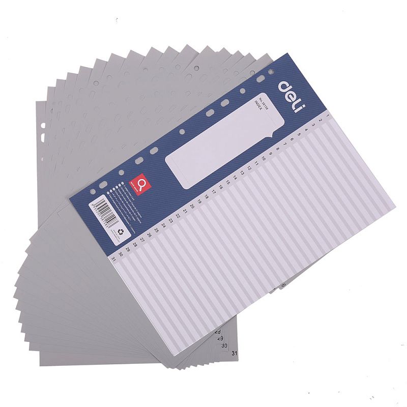 Разделитель "Deli", A4, 31 деление, серый