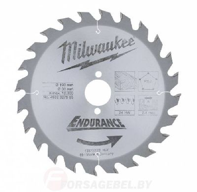 Диск пильный по дереву 190х30х2,4 мм., 24Z Milwaukee 4932327969