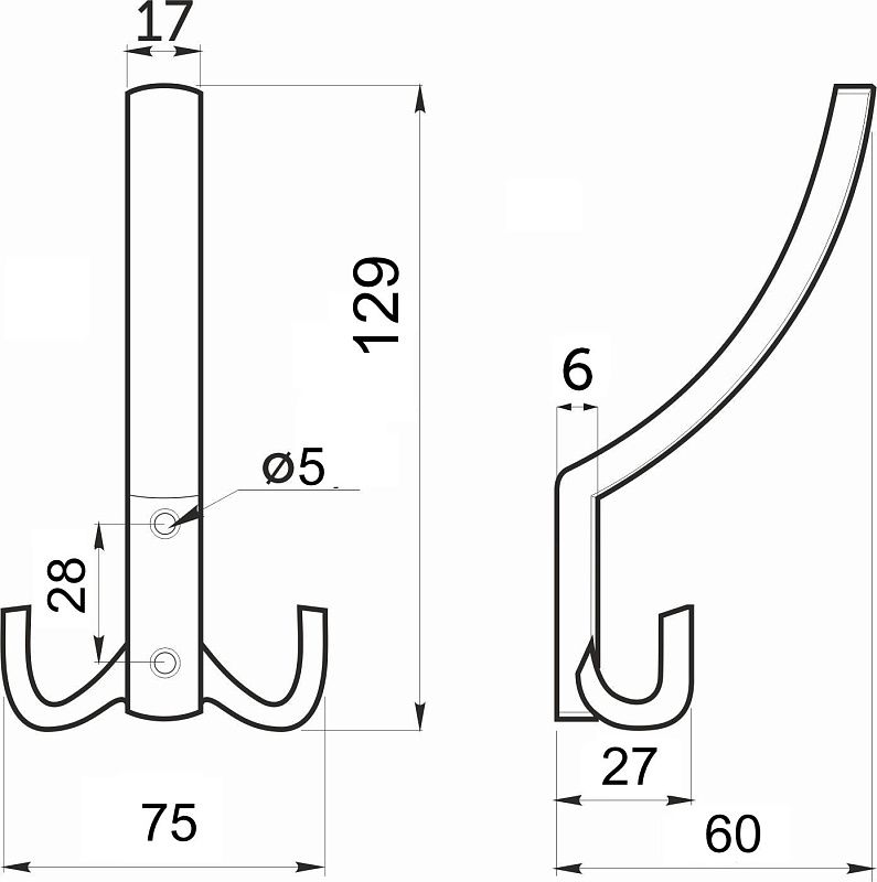 Крючок меб. трехрожковый мет. WP14 черный GRIDLI 116357
