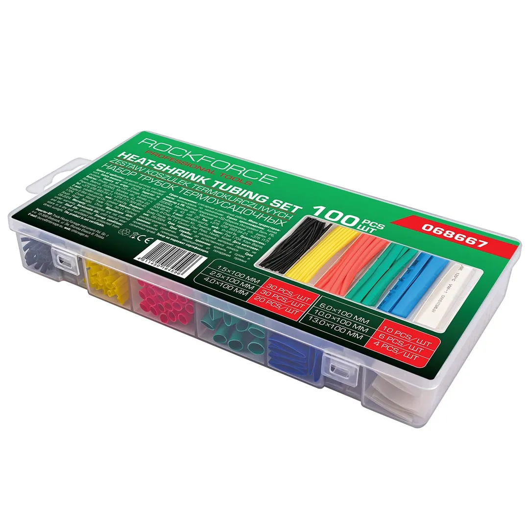 Набор цветных термоусадочных трубок 1,5-13 мм, L100 мм 100 пр RockForce RF-068667