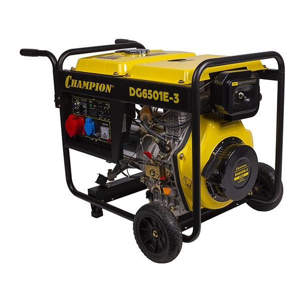 Генератор дизельный 6,2/6,8 кВт., 8,9 л.с.,бак 12,5 л., 1,7 л/ч, 12V., эл.старт,колеса, счетчик CHAMPION DG6501E-3