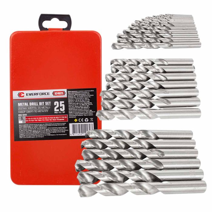 Набор сверл по металлу 25 пр, 1-13 мм EVERFORCE EF-924U25