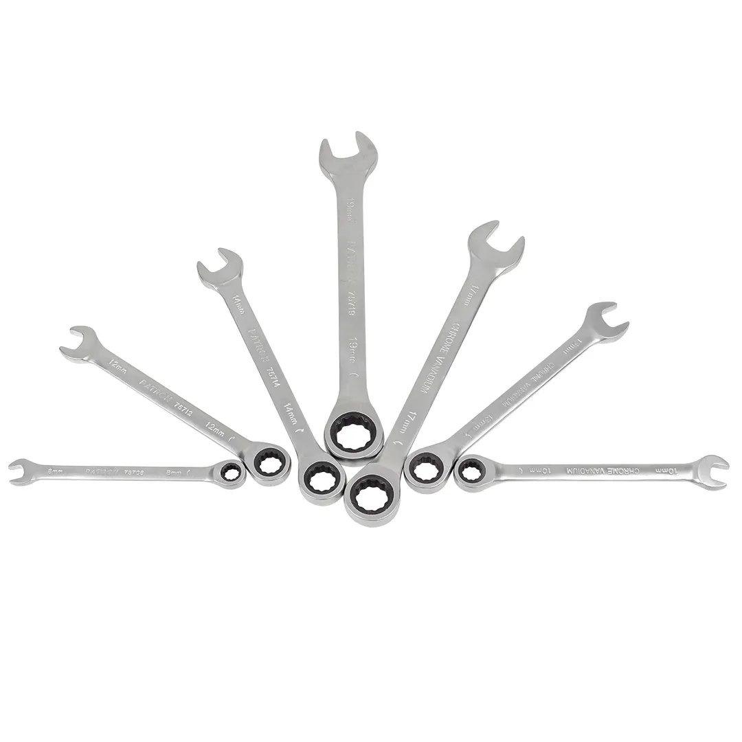 Набор ключей комбинированных трещоточных 7 пр, 8-19 мм PATRON P-51072