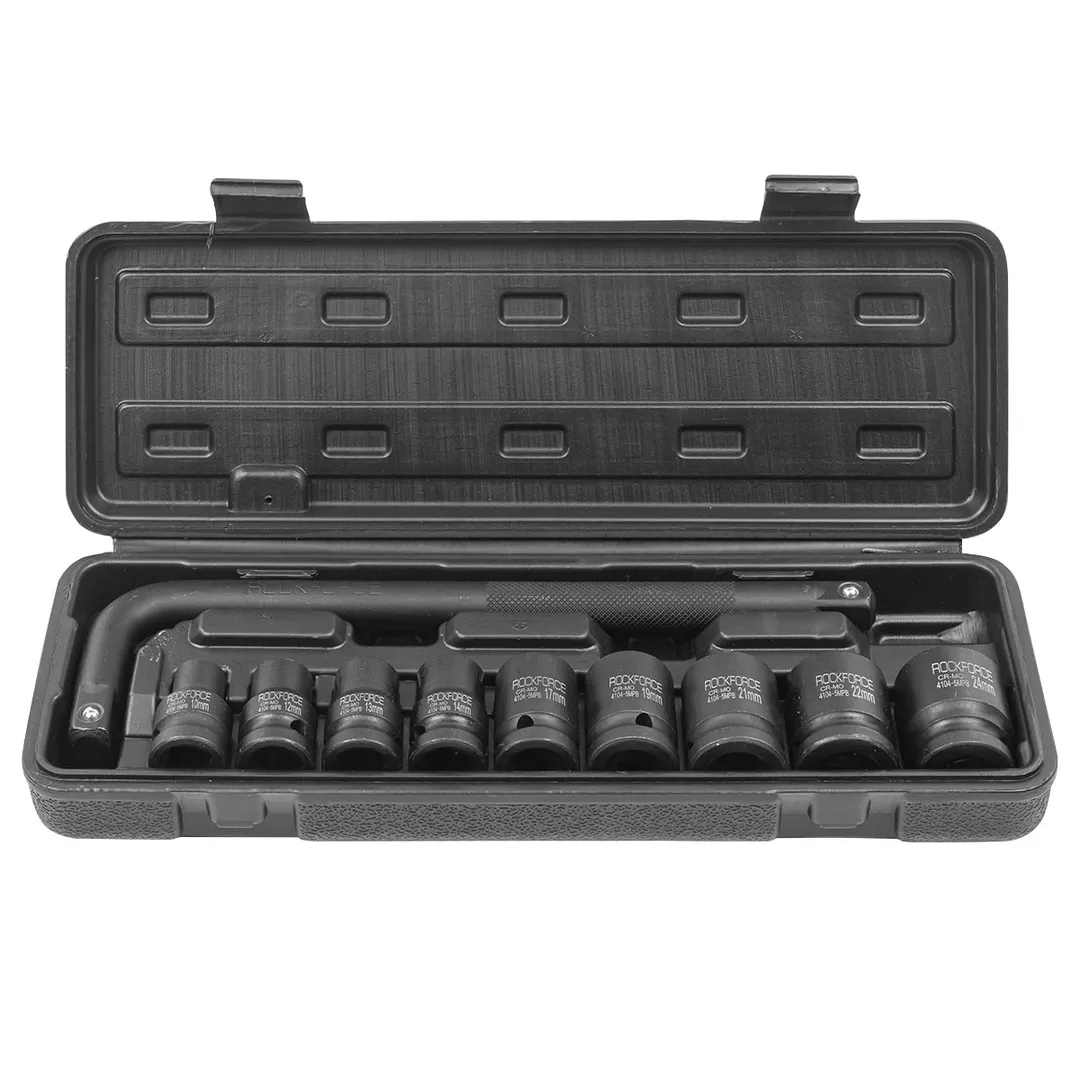 Набор головок ударных глубоких с Г-образным воротком 1/2" 10 пр. 6-гр. 10-24 мм RockForce RF-4104-5MPB