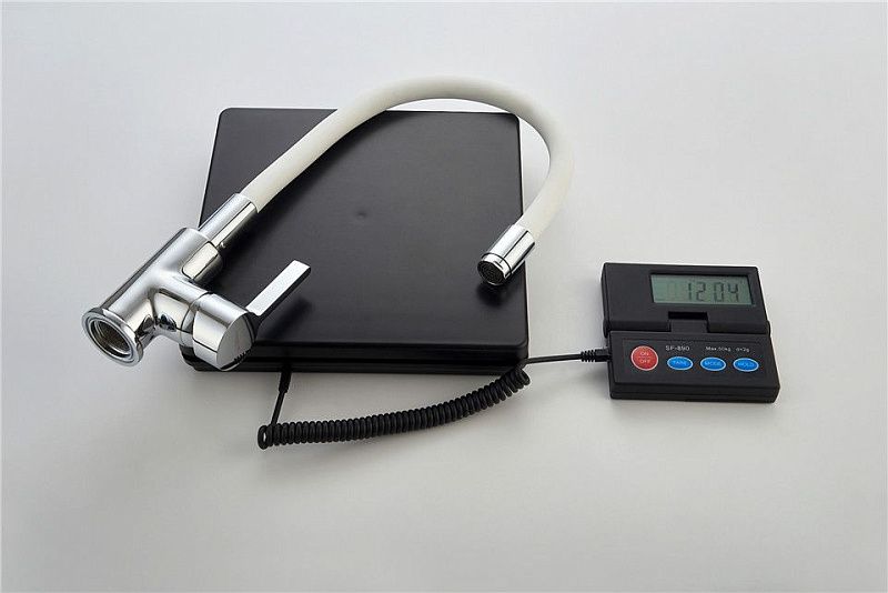 Смеситель для кухни с гибким изливом, латунь, хром + белый Ledeme L4898-3