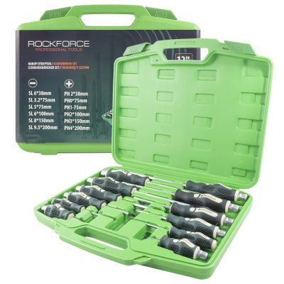 Набор отверток силовых ударных магнитных SL, PH 12 пр. RockForce RF-21310