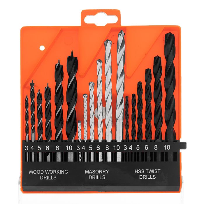 Набор сверл по бетону, металлу, дереву 3-4-5-6-8-10 мм, 18 шт, пластиковый бокс, цилиндрический хвостовик Sparta 725305
