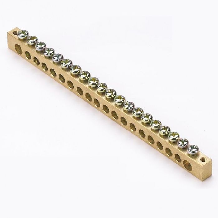 Шина PEN "ноль-земля" (8х12мм) 20 отверстий латунь крепеж по краям EKF PROxima sn0-125-20-k