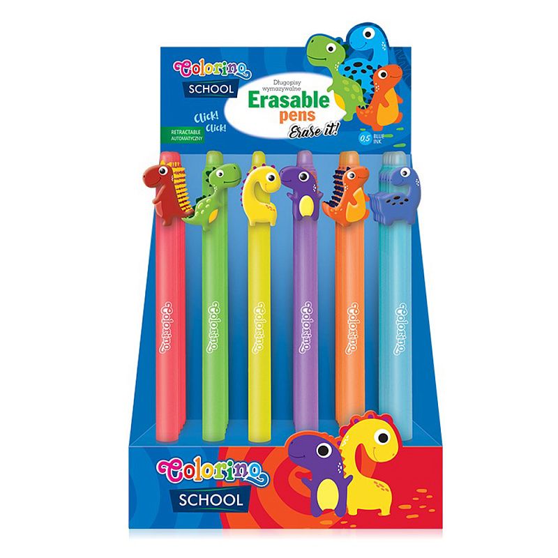 Ручка гелевая автоматическая "Dinosaurs пиши стирай", 0.5 мм, ассорти, стерж. синий