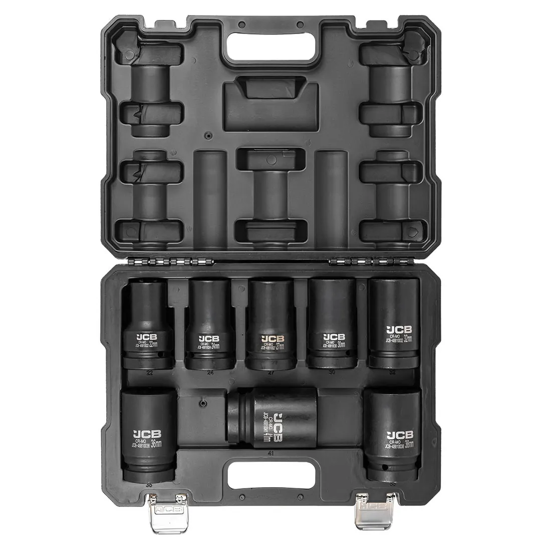 Набор головок ударных глубоких 8 пр. 1'', 12-гр, 22, 24, 27, 30, 32, 36, 38, 41 мм JCB JCB-8081-9MPB