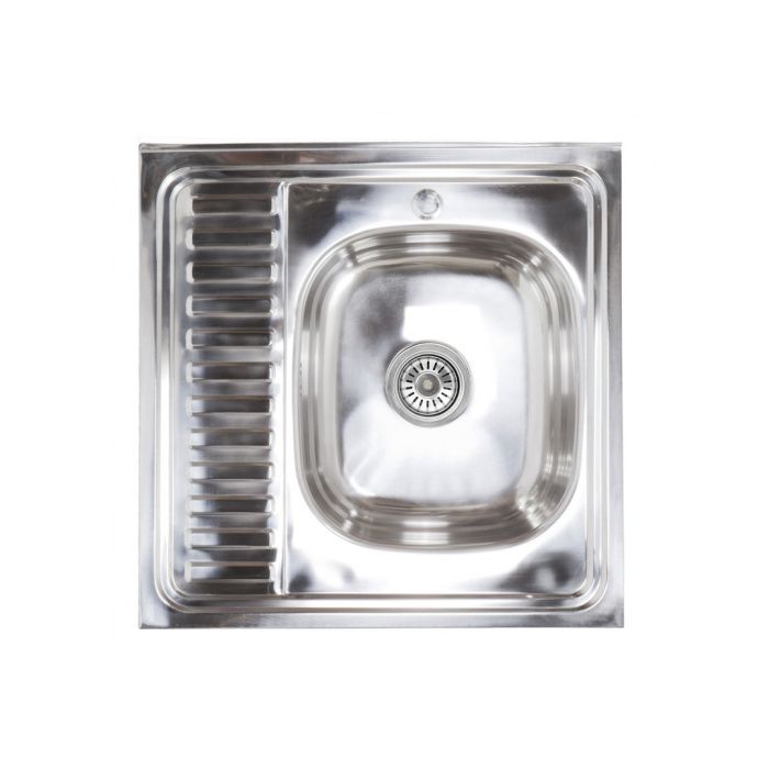 Мойка нерж. сталь, квадратная одночашевая, 600*600мм, полир хром, накладная (0,6мм), мойка справа AKS 42599