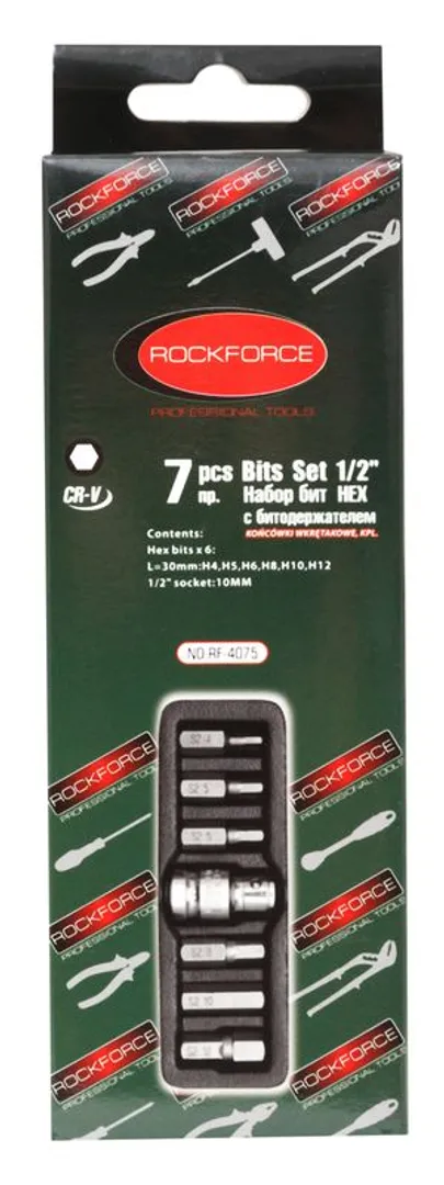 Набор бит HEX с битодержателем 7 пр. 10 мм RockForce RF-4075(Биты 7пр)