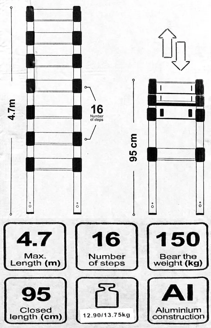 Лестница телескопическая алюм. бытовая 4.7 м 16 ступ. Scheppach Sch-UP470