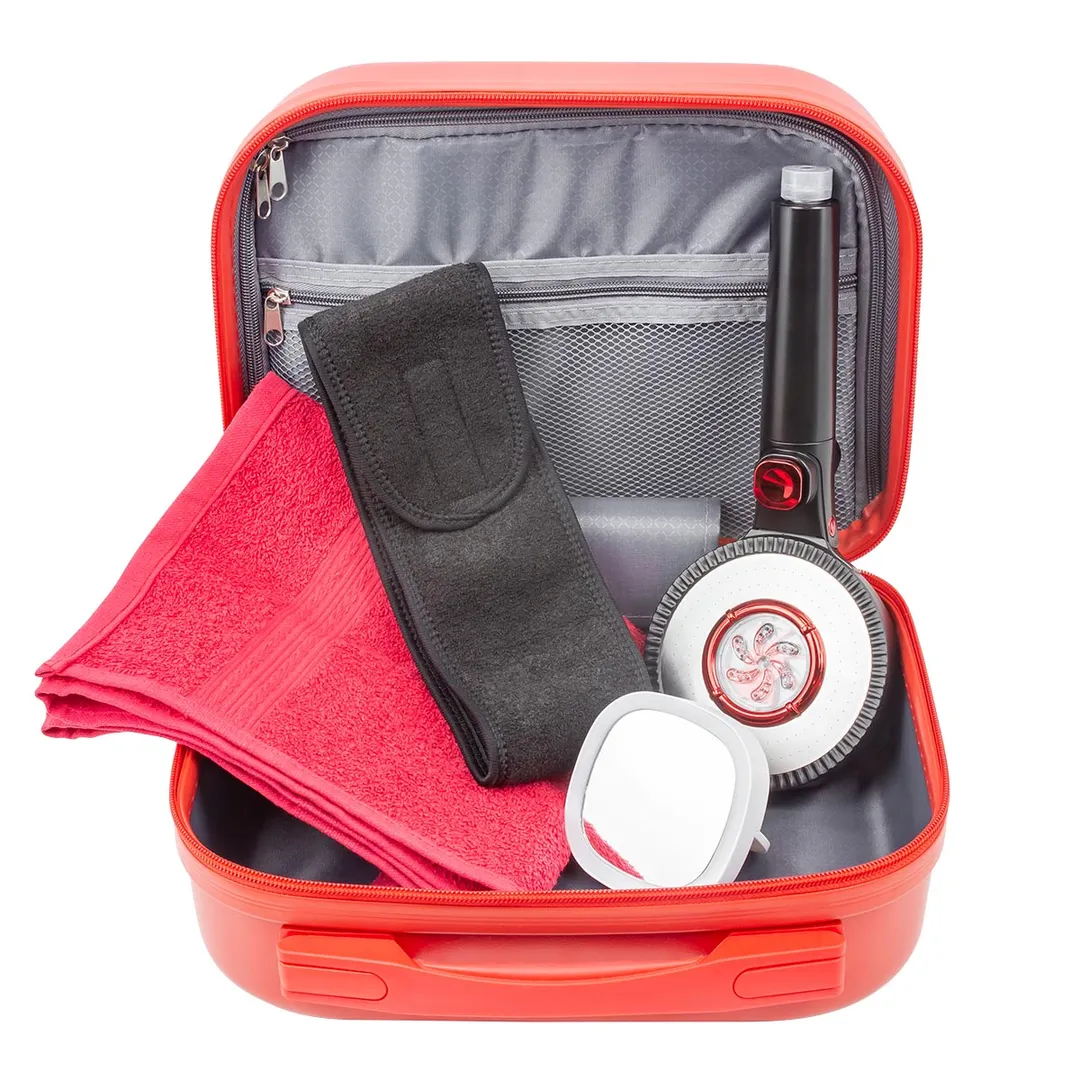 Набор, сумка красная 2149#+полотенце+зеркало52870+повязка на голову на липучке+лейка для душа52056 La and Te beaute LT3Bag