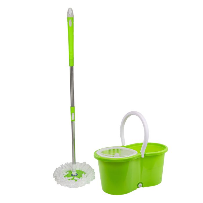 Швабра большая c вращающейся насадкой для мытья пола в комплекте с ведром для отжима, цвет зеленый WMC TOOLS WMC-18(green)