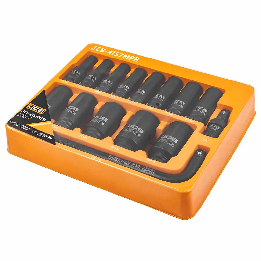 Набор ударных головок глубоких 15 пр., 1/2'', 6-гр. 10-32 мм в ложементе JCB JCB-4157MPB