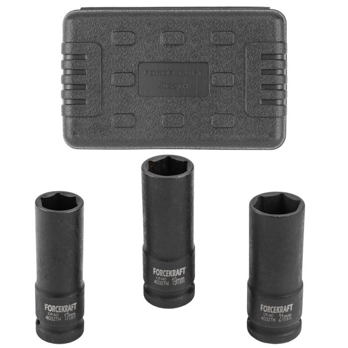 Набор головок ударных тонкостенных 3 пр., 1/2", 17, 19, 21 мм, 6-гр. ForceKraft FK-4032TH