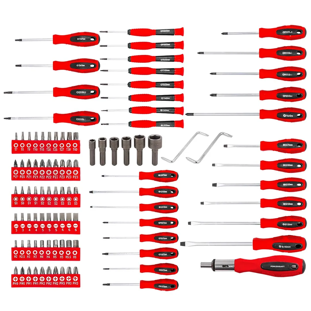 Набор отверток и бит 100 пр на пластиковом стенде ForceKraft FK-10100