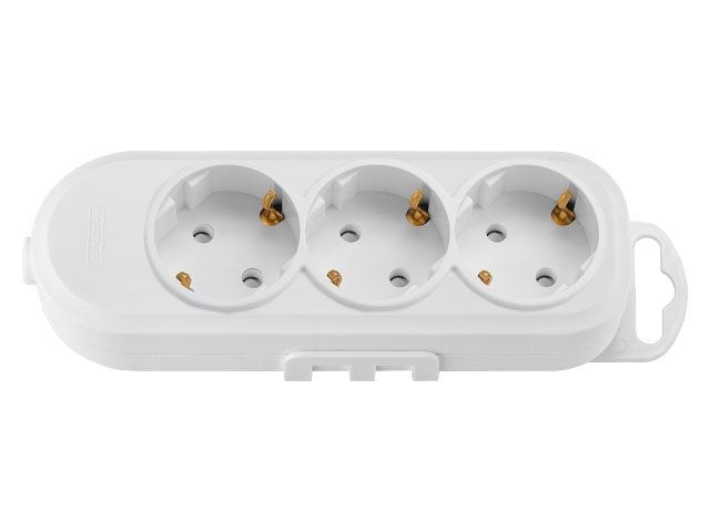 Розетка 3-ая переносная (с/з, 16А, 250В, з/ш) белая, (с креплением к стене) Bylectrica Р16-9166