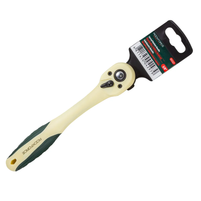 Трещотка реверсивная с изгибом в пластиковом антикорозийном корпусе 3/8'' 200 мм, 72 зуб. RockForce RF-802327