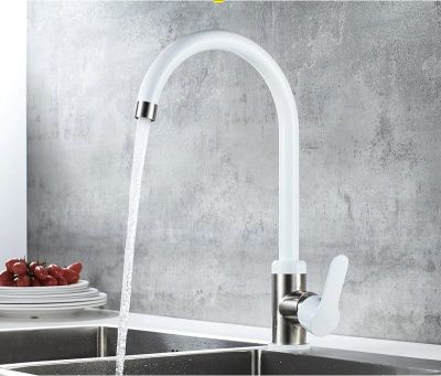 Смеситель для кухни, нержавеющая сталь, сатин + белый Ledeme L74105W