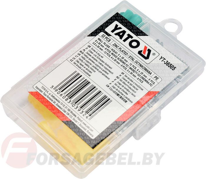 Набор шурупов с набором пластмассовых дюбелей 52 шт. Yato YT-36505