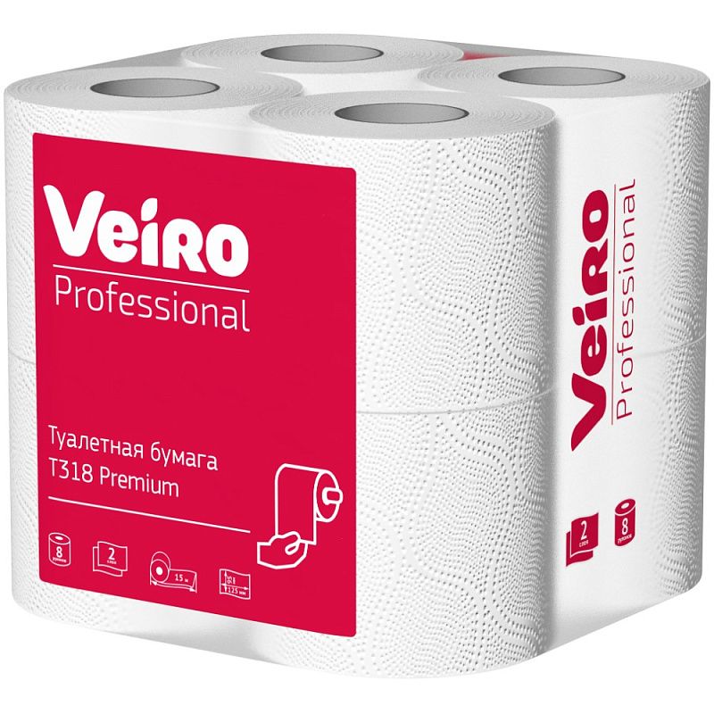 Бумага туалетная Veiro Professional Premium, в стандартных рулонах, 8 рул, 15 м, 2 слоя