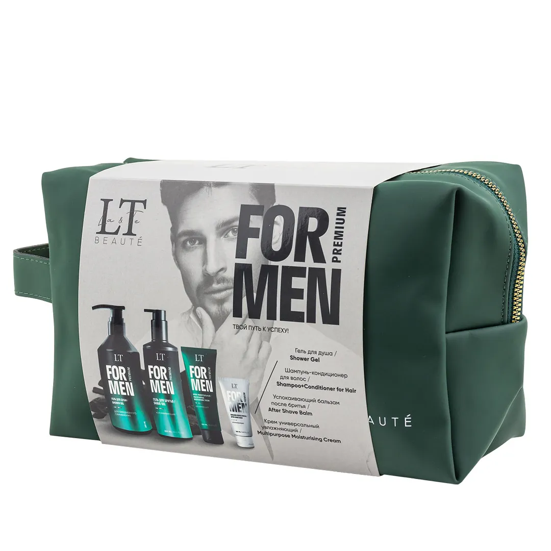 Мужской подарочный набор, гель LT-2357, шампунь LT-2340, крем LT-2388, бальзам LT-2371, bag6, зеленая уп La and Te beaute LTMEN15