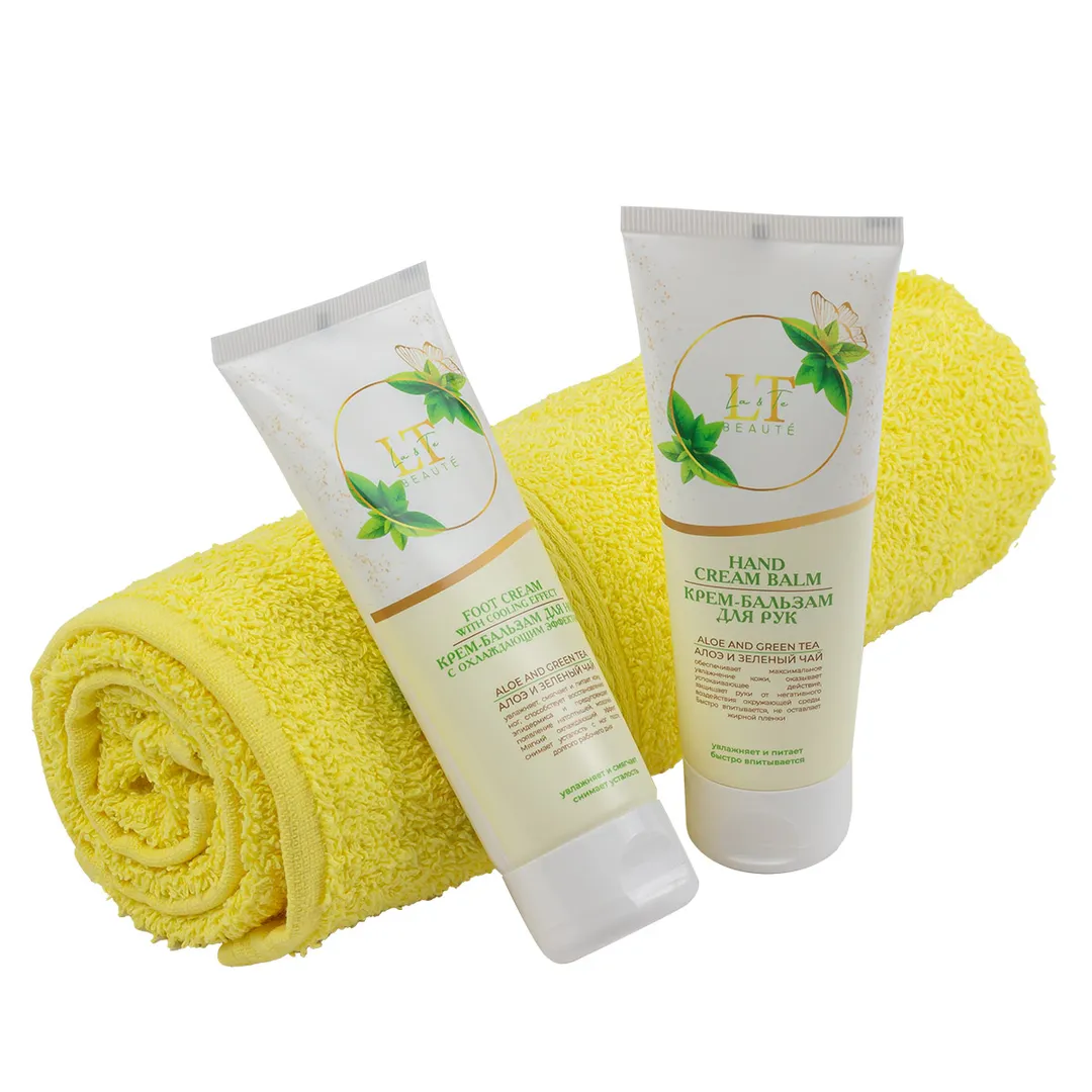 Набор Алоэ и зеленый чай, крем бальзам для рук, крембальзам для ног, полотенце 40*70 La and Te beaute LT-43