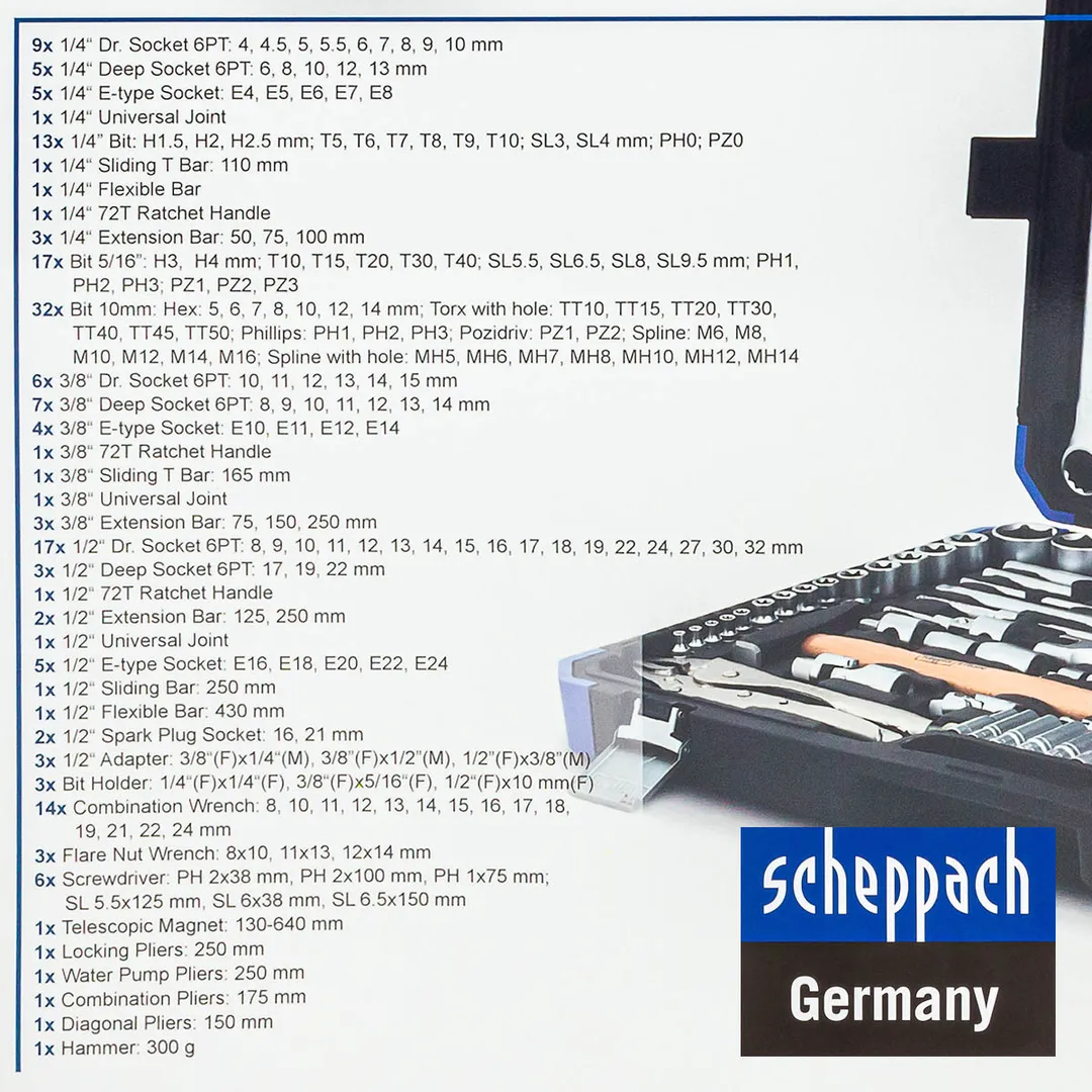 Набор инструментов 180 пр. 1/4''&3/8''&1/2'' 6-гр. Scheppach Sch-41802-5