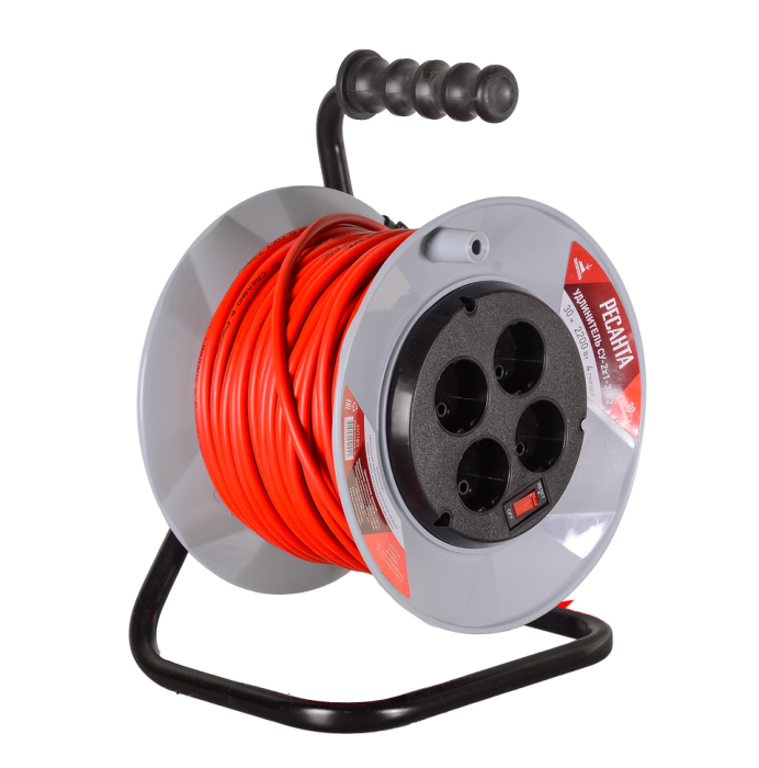 Удлинитель силовой на катушке, СУ-2х1-30/2 (с выкл., 4 розетки) Ресанта 61/118/4