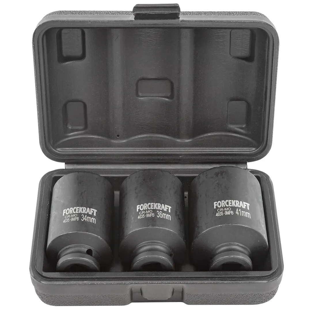 Набор ударных глубоких головок 34, 36, 41 мм 1'' 12-гр 3 пр ForceKraft FK-4035-9MPB