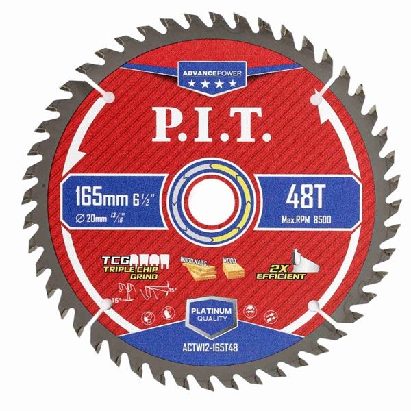 Диск пильный по дереву ADVANCE 165x20x1,4 мм, 48T Carbide, зуб TCG 15° PIT ACTW12-165T48