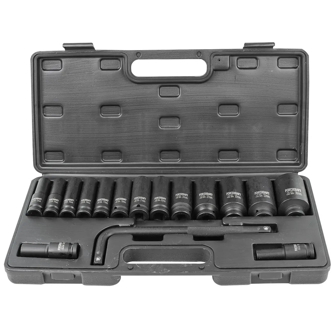 Набор головок ударных глубоких 10-32 мм 1/2", 36 мм - 12 гр, с Г-образным воротком 16 пр ForceKraft FK-4166A-5MPB
