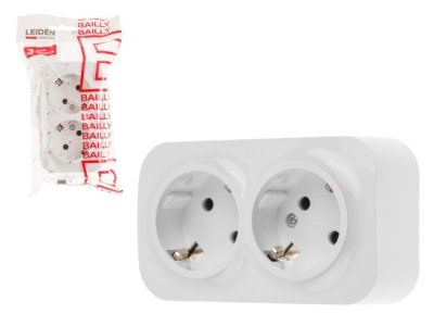 Розетка 2-ая, открытая, с/з белая, Bailly, 806005 LEIDEN ELECTRIC 806005