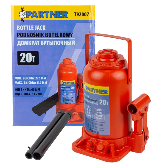 Домкрат бутылочный 20 т с клапаном, 225-430 мм Partner PA-T92007