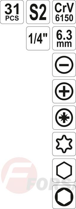 Отвёртка гибкая с набором головок и бит 1/4'' 31 пр. CrV Yato YT-25972