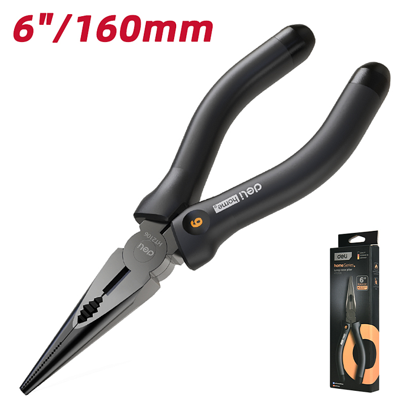 Длинногубцы Deli HS EHT2106, 160 мм, Soft Touch, черный