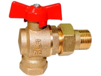 Кран шаровый угловой 1/2" нар.-вн. бабочка (со сгоном) PN1,6 МПа 11Б27п17, Цветлит ЦРБ0151