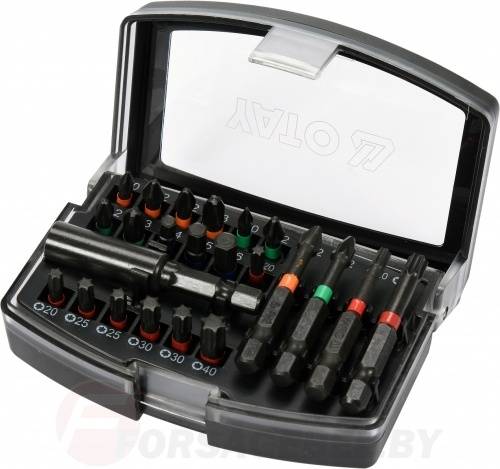 Набор ударных бит PH, PZ, HEX, Torx с битодержателем, 1/4'' 23 пр. Yato YT-04621