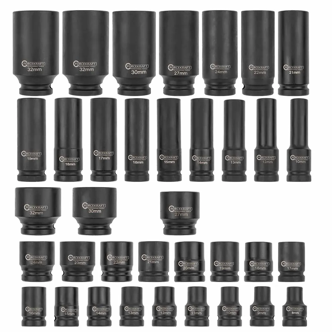 Набор ударных головок 35 пр. 1/2" 6-гр., L38 мм: 8-32 мм, L78 мм: 10-32 мм ForceKraft FK-4353-5MPB