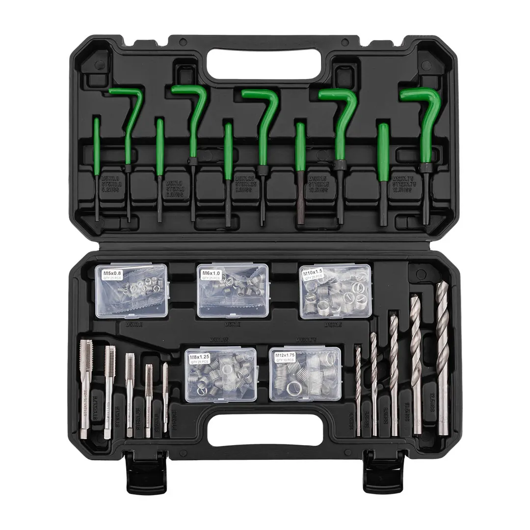 Набор приспособлений и футорок для восстановления резьбы М5х0,8 М6х1,0 М8х1,25 М10х1,5 М12х1,75 131 пр RockForce RF-9131U1