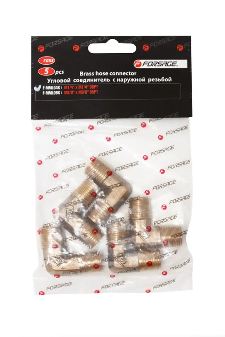 Переходник угловой, наруж. резьба 1/4"-1/4", к-т 5 шт Forsage F-MML04K