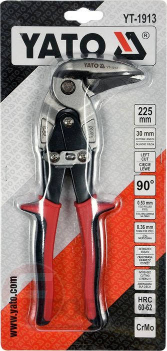 Ножницы по металлу левые на 90° 30х225 мм CrMo, HRC60-62 Yato YT-1913