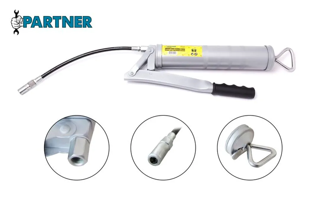 Шприц для густой смазки с гибким шлангом 450 мл закладка под тубу Partner PA-20450
