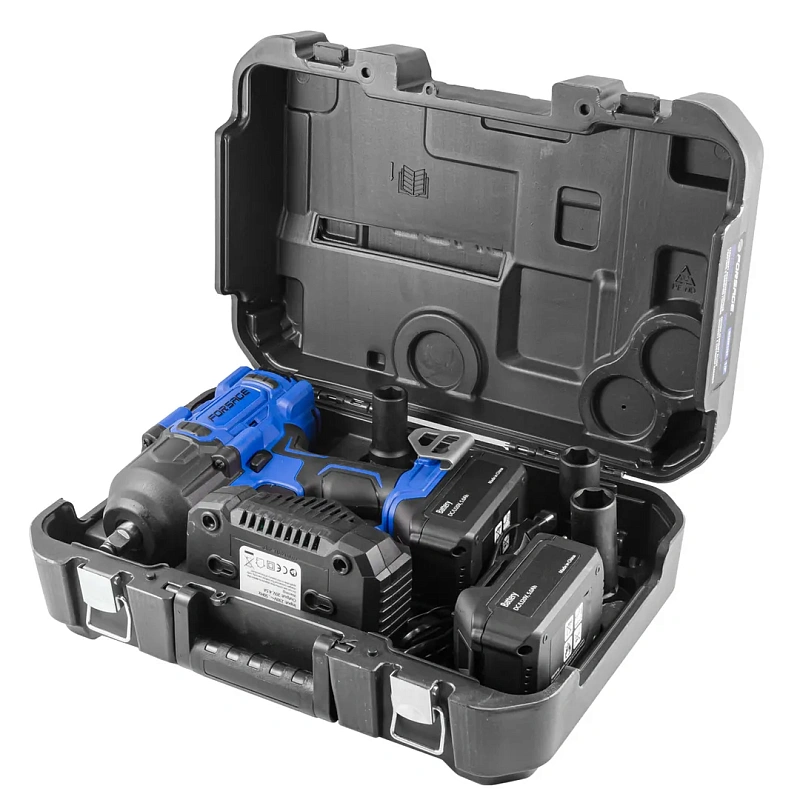 Гайковерт ударный аккумуляторный 1/2'', 2 БАТАРЕИ, 20V, 5.0AH LI-ION, 1550об/мин, 3 реж.усилия:130, 400, 1356Нм, Forsage F-WT02F1161