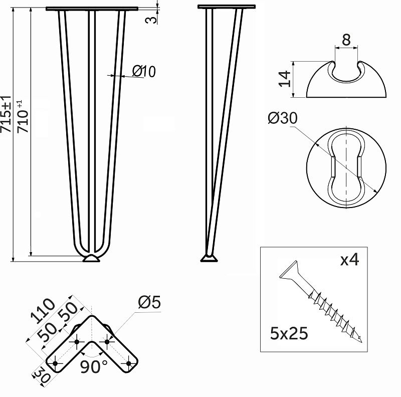 Опора меб. FLASH h715, белый AKS 73288