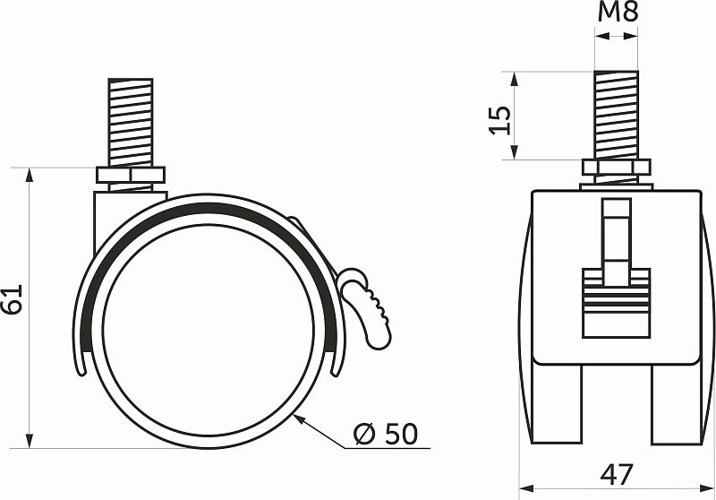 Колесо меб. пласт. FURNI d50 с винтом M8 с торм., черный AKS 122720